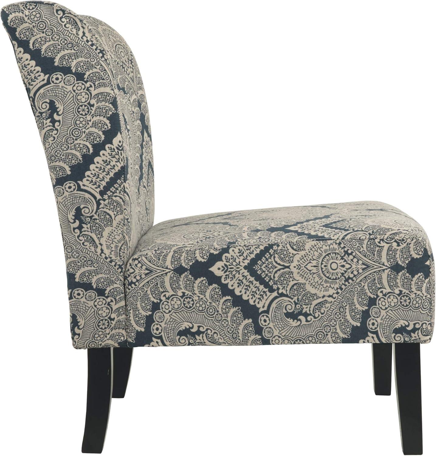 imageSignature Design by Ashley Triptis Floral Armless Accent Chair with Attached Cushions Fabric Upholstery Wood Legs 1663quot Seat Height White Blue ampamp GrayBlue Medallion