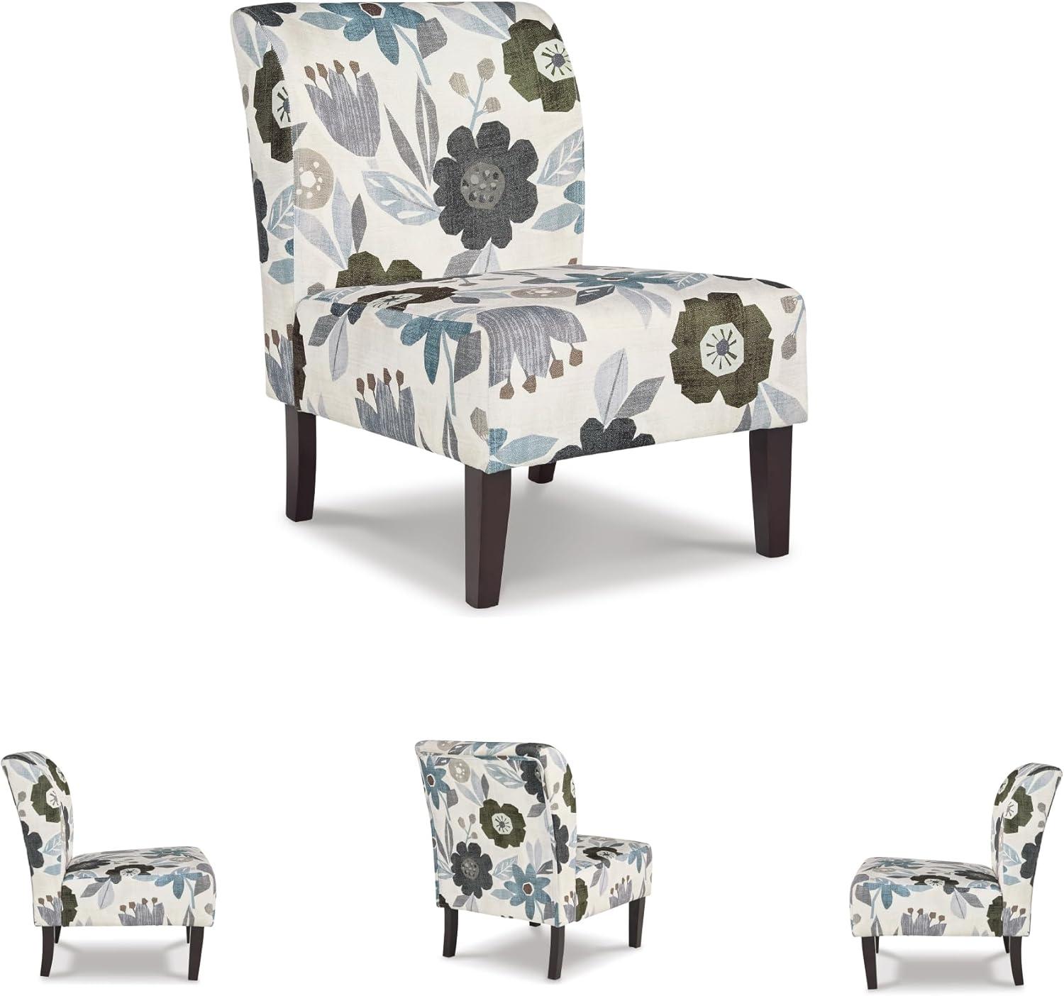imageSignature Design by Ashley Triptis Floral Armless Accent Chair with Attached Cushions Fabric Upholstery Wood Legs 1663quot Seat Height White Blue ampamp GrayWhite Floral