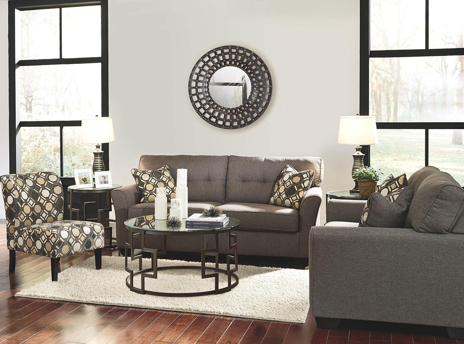 imageSignature Design by Ashley Triptis Floral Armless Accent Chair with Attached Cushions Fabric Upholstery Wood Legs 1663quot Seat Height White Blue ampamp GrayBrown Geometric