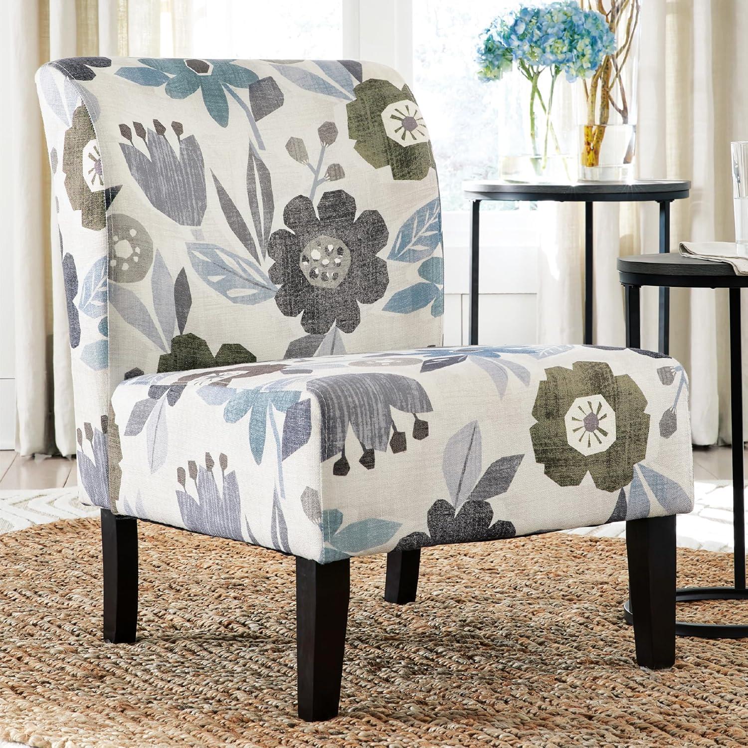 imageSignature Design by Ashley Triptis Floral Armless Accent Chair with Attached Cushions Fabric Upholstery Wood Legs 1663quot Seat Height White Blue ampamp GrayWhite Floral