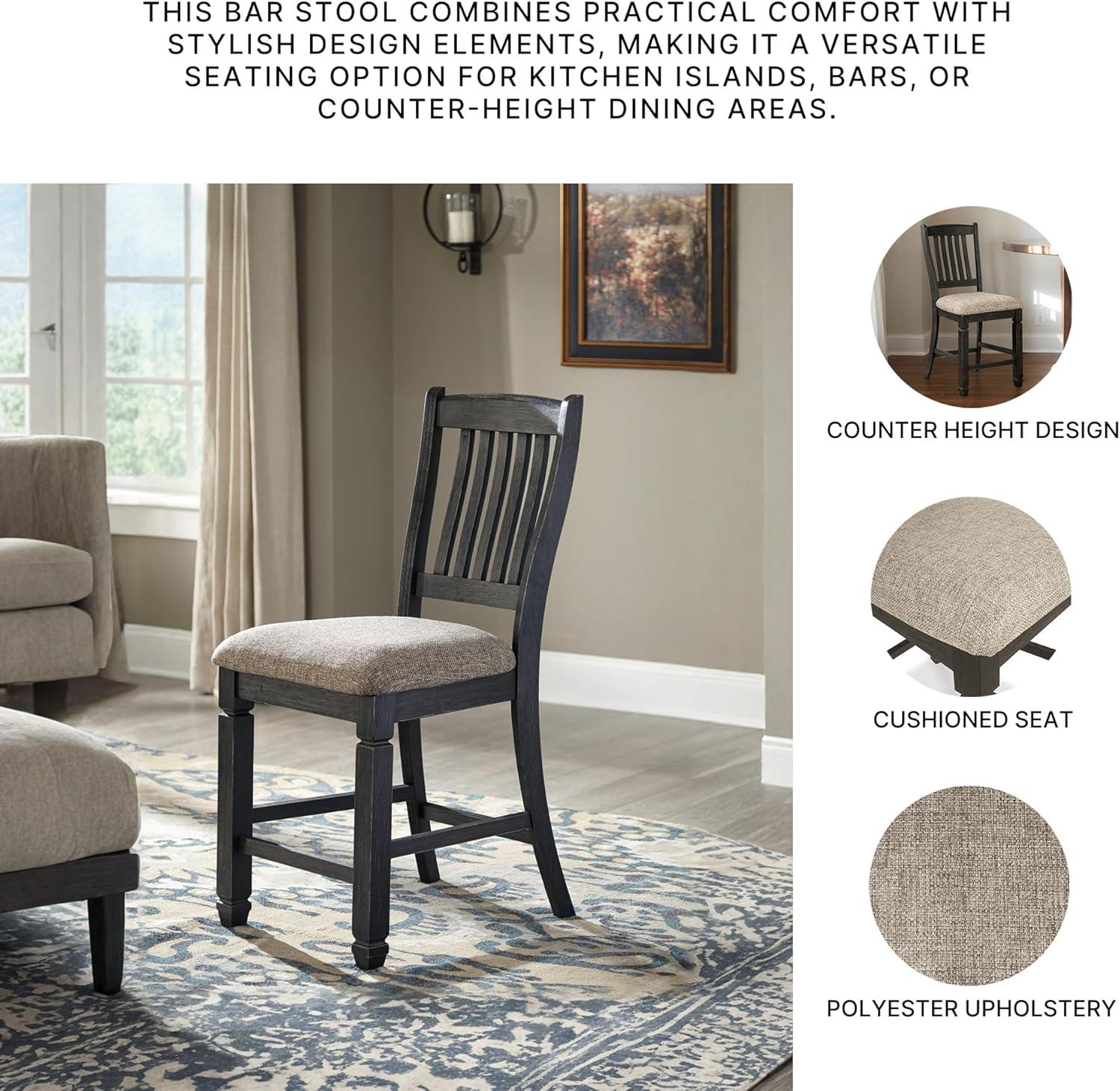 imageSignature Design by Ashley Tyler Creek Farmhouse 2438quot Counter Height Upholstered Barstool Set of 2 Almost BlackBlack