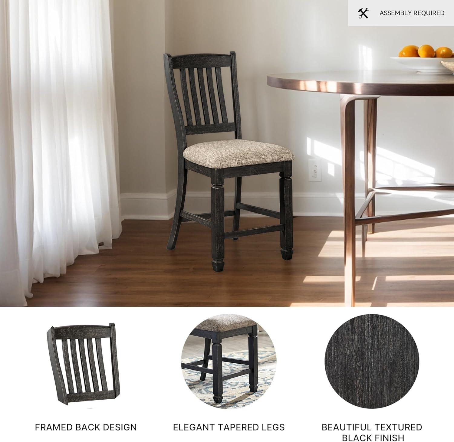 imageSignature Design by Ashley Tyler Creek Farmhouse 2438quot Counter Height Upholstered Barstool Set of 2 Almost BlackBlack