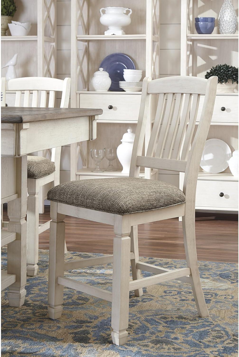 imageSignature Design by Ashley Tyler Creek Farmhouse 2438quot Counter Height Upholstered Barstool Set of 2 Almost BlackWhite