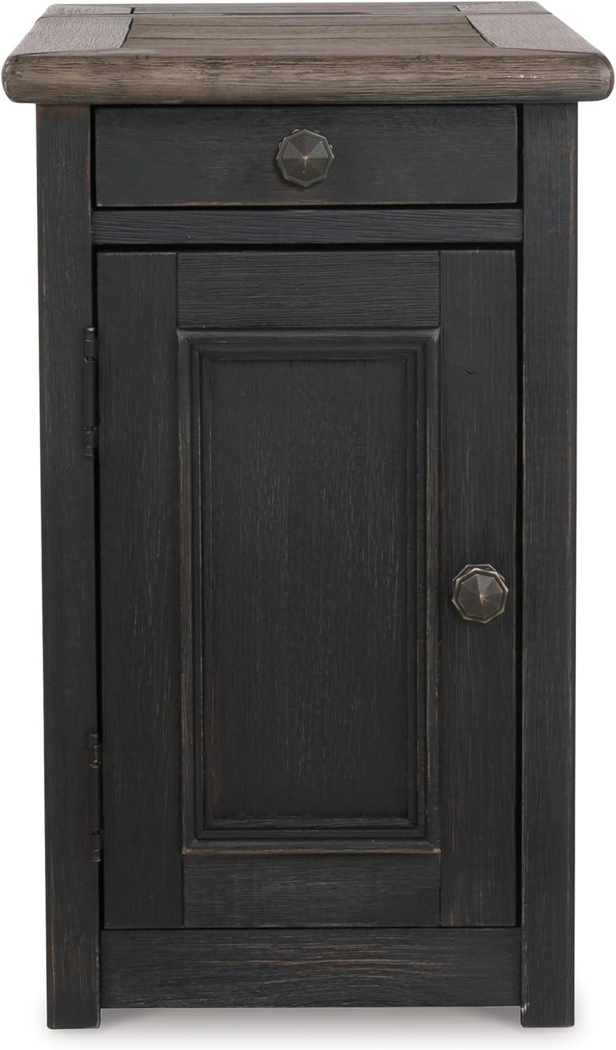 imageSignature Design by Ashley Tyler Creek Rustic Chair Side End Table with PullOut Tray ampamp USB Ports BrownBlackish Brown