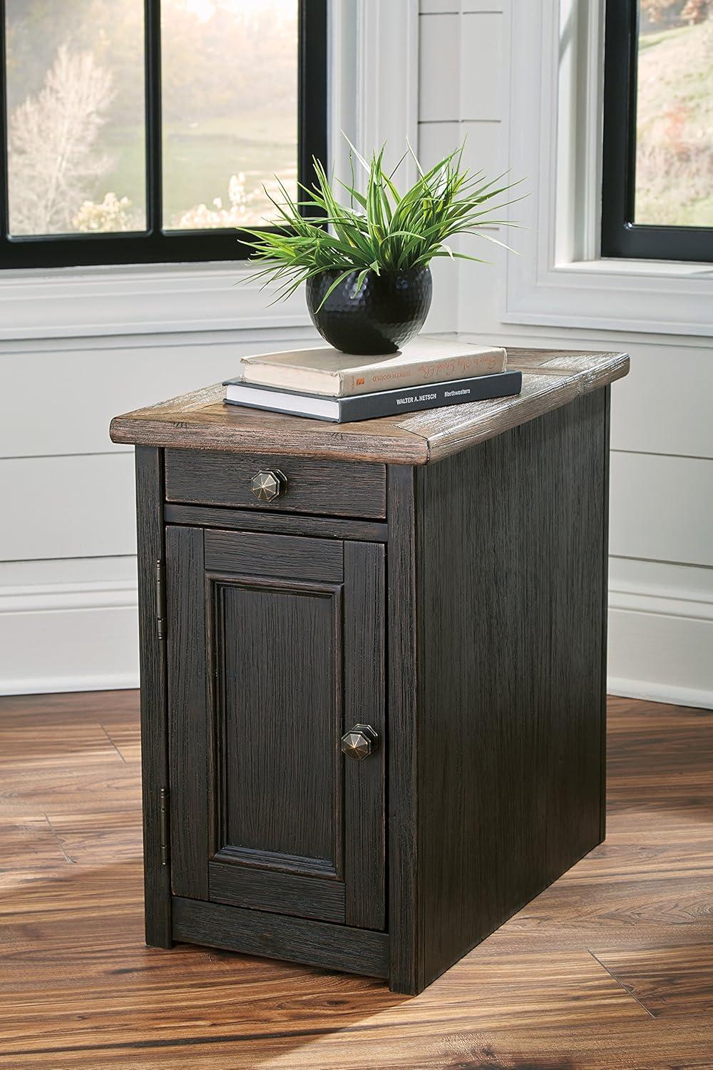 imageSignature Design by Ashley Tyler Creek Rustic Chair Side End Table with PullOut Tray ampamp USB Ports BrownBlackish Brown