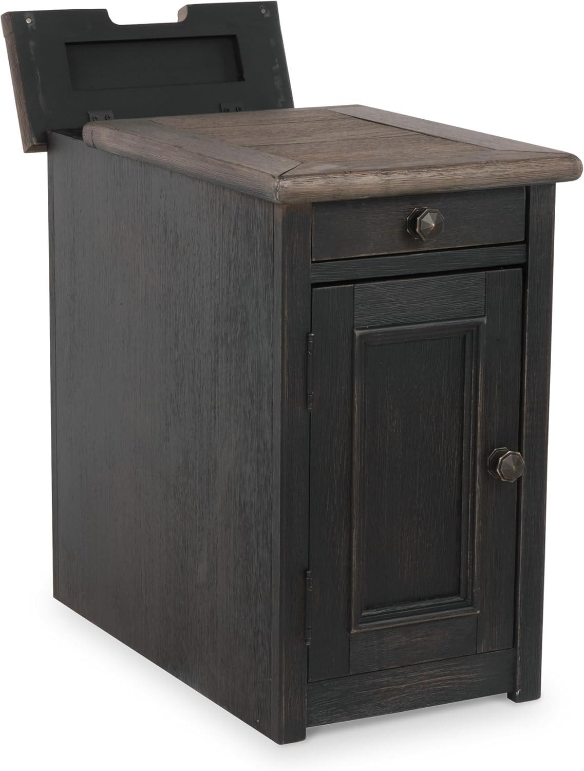 imageSignature Design by Ashley Tyler Creek Rustic Chair Side End Table with PullOut Tray ampamp USB Ports BrownBlackish Brown