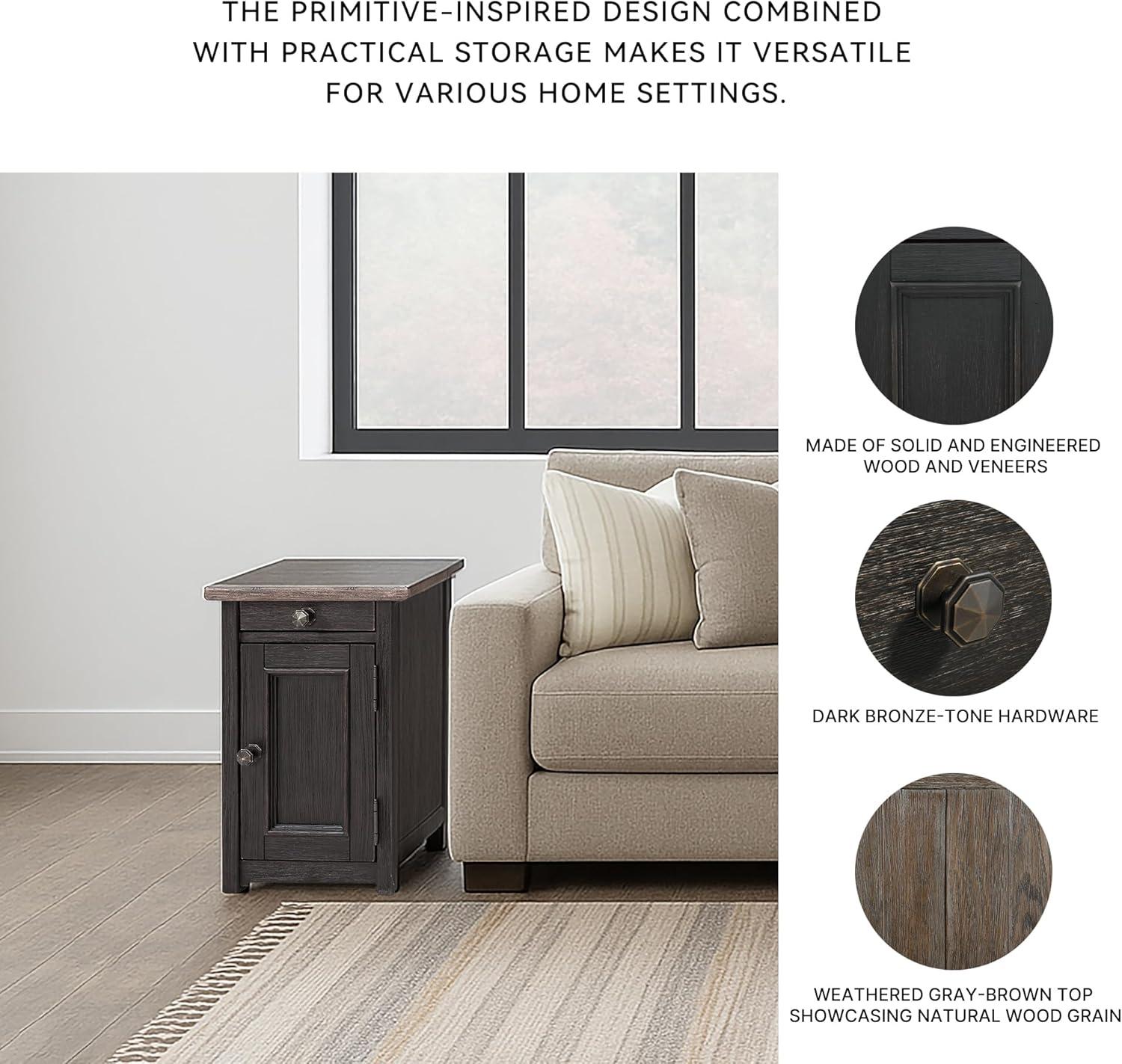 imageSignature Design by Ashley Tyler Creek Rustic Chair Side End Table with PullOut Tray ampamp USB Ports BrownBlackish Brown