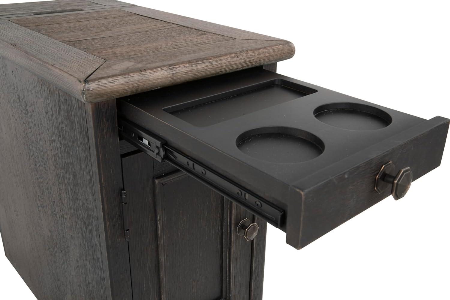 imageSignature Design by Ashley Tyler Creek Rustic Chair Side End Table with PullOut Tray ampamp USB Ports BrownBlackish Brown