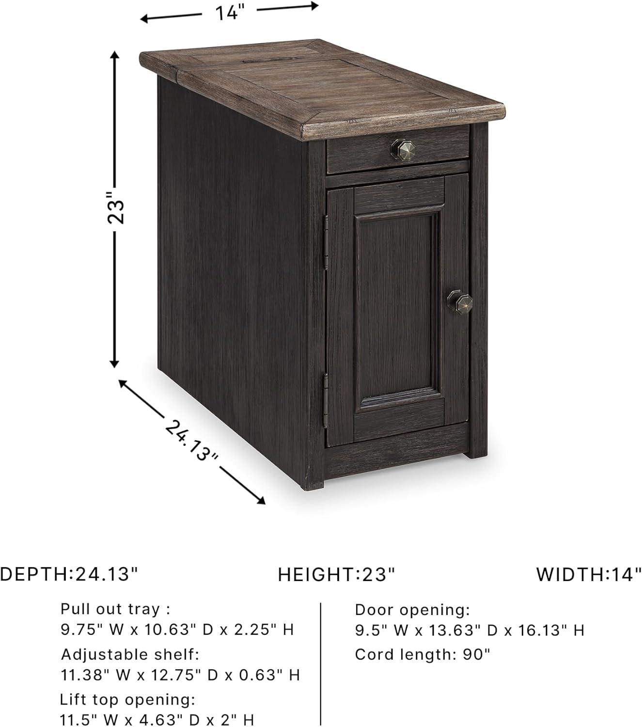imageSignature Design by Ashley Tyler Creek Rustic Chair Side End Table with PullOut Tray ampamp USB Ports BrownBlackish Brown