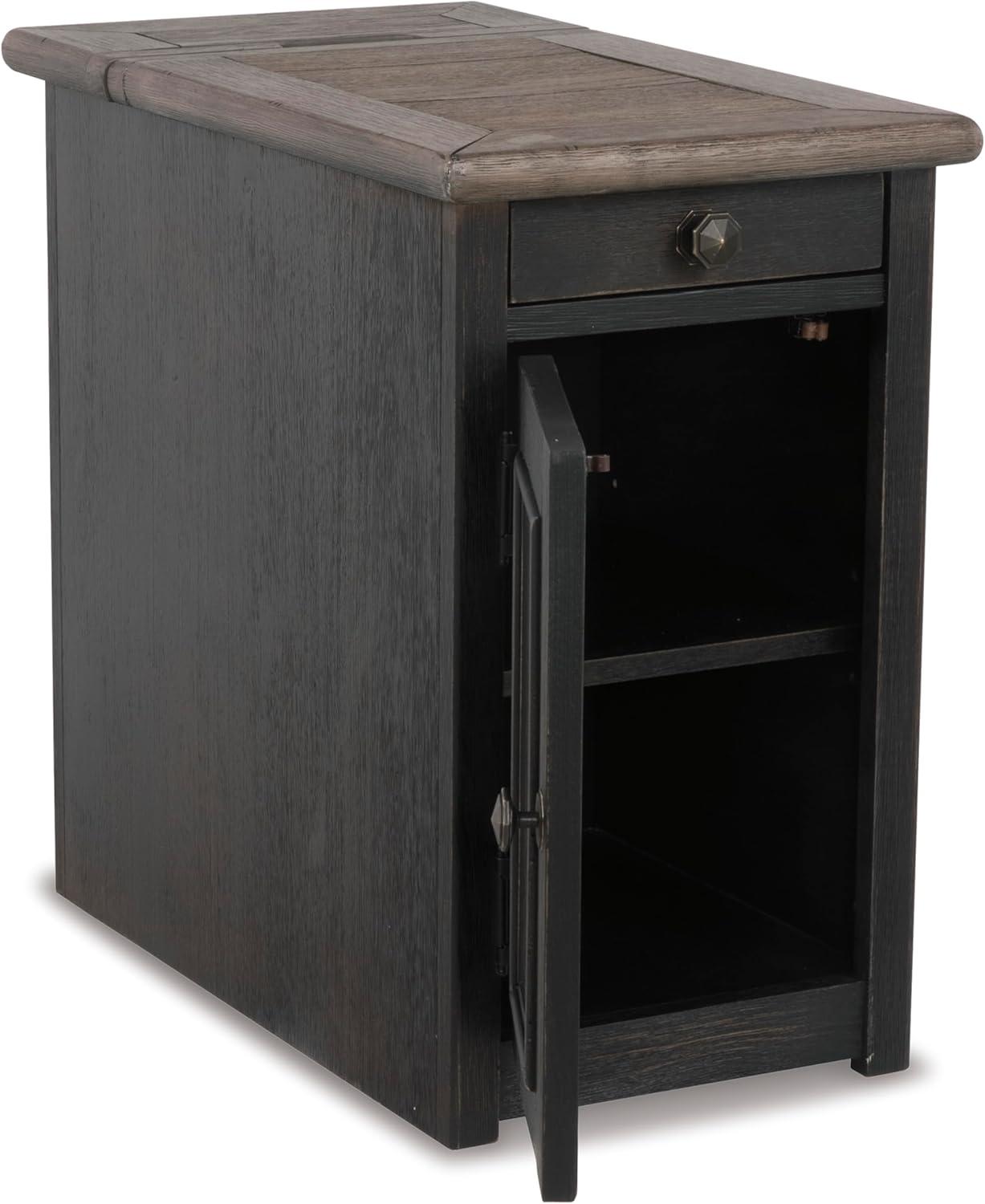 imageSignature Design by Ashley Tyler Creek Rustic Chair Side End Table with PullOut Tray ampamp USB Ports BrownBlackish Brown