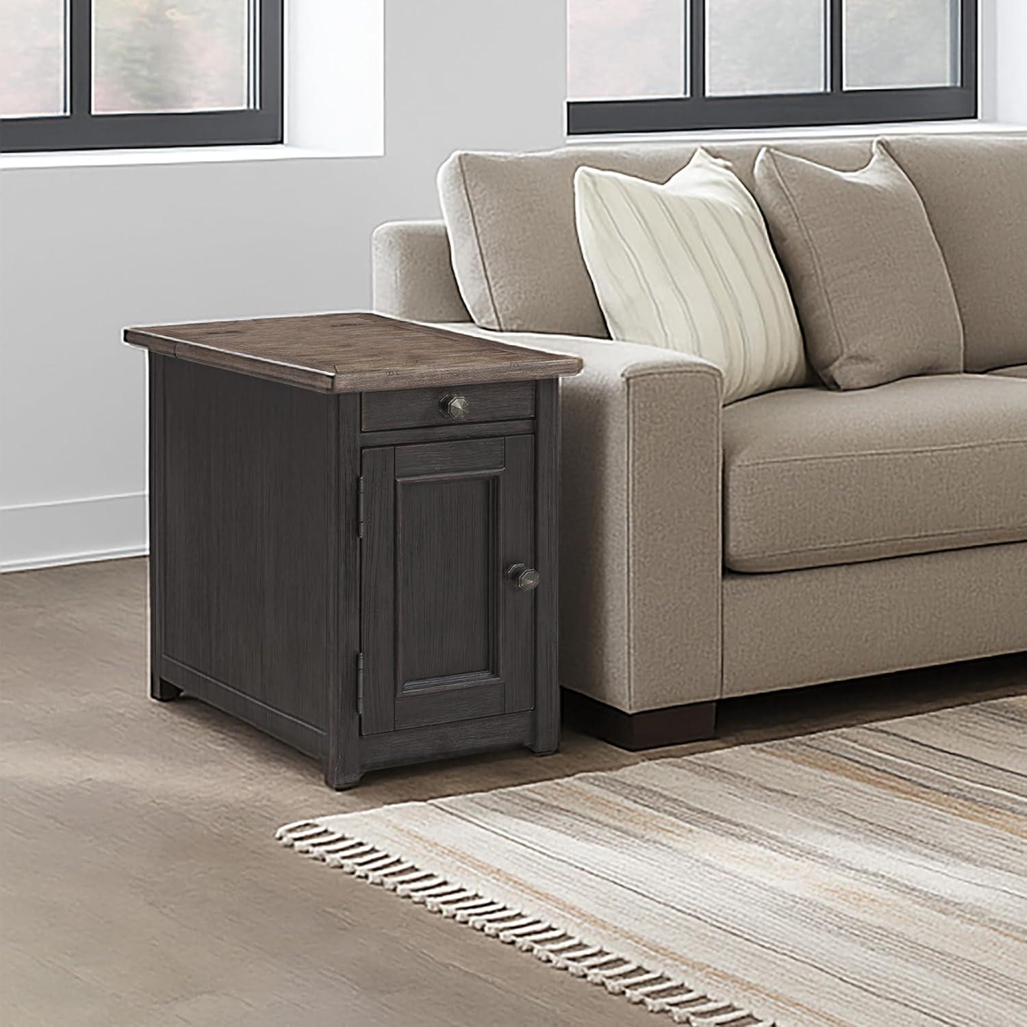 imageSignature Design by Ashley Tyler Creek Rustic Chair Side End Table with PullOut Tray ampamp USB Ports BrownBlackish Brown