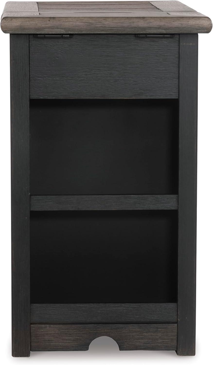 imageSignature Design by Ashley Tyler Creek Rustic Chair Side End Table with PullOut Tray ampamp USB Ports BrownBlackish Brown
