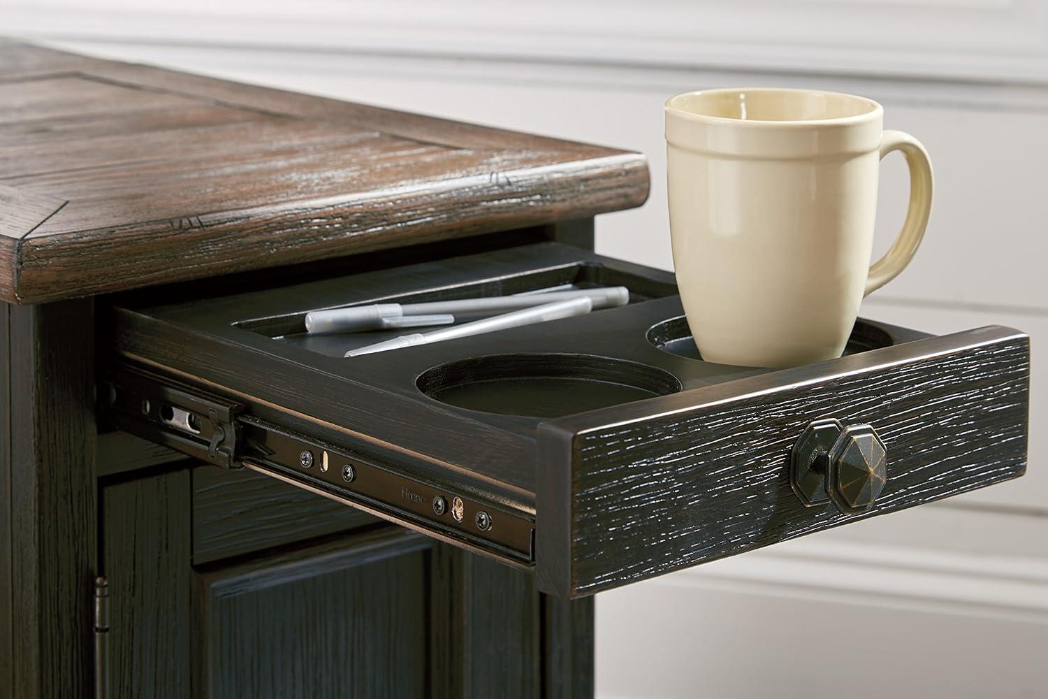 imageSignature Design by Ashley Tyler Creek Rustic Chair Side End Table with PullOut Tray ampamp USB Ports BrownBlackish Brown