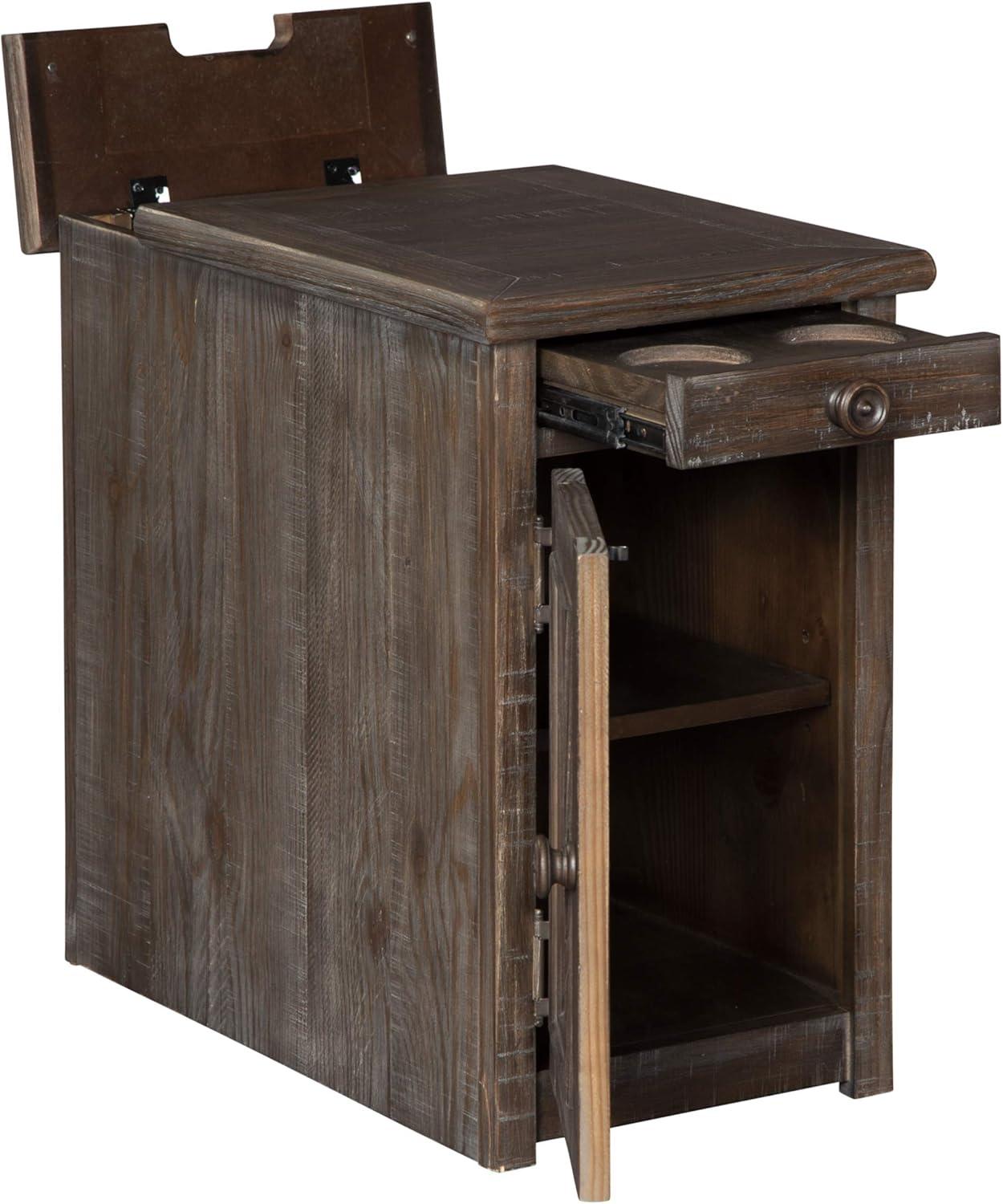 imageSignature Design by Ashley Tyler Creek Rustic Chair Side End Table with PullOut Tray ampamp USB Ports BrownBrown