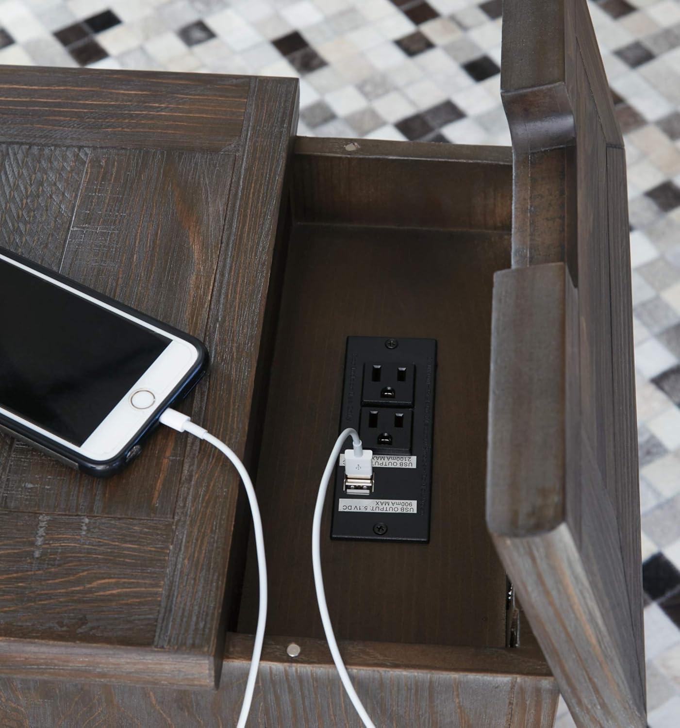 imageSignature Design by Ashley Tyler Creek Rustic Chair Side End Table with PullOut Tray ampamp USB Ports BrownBrown