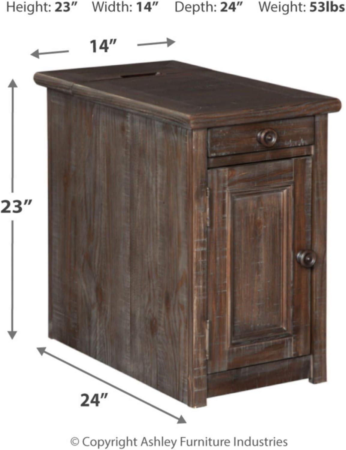 imageSignature Design by Ashley Tyler Creek Rustic Chair Side End Table with PullOut Tray ampamp USB Ports BrownBrown