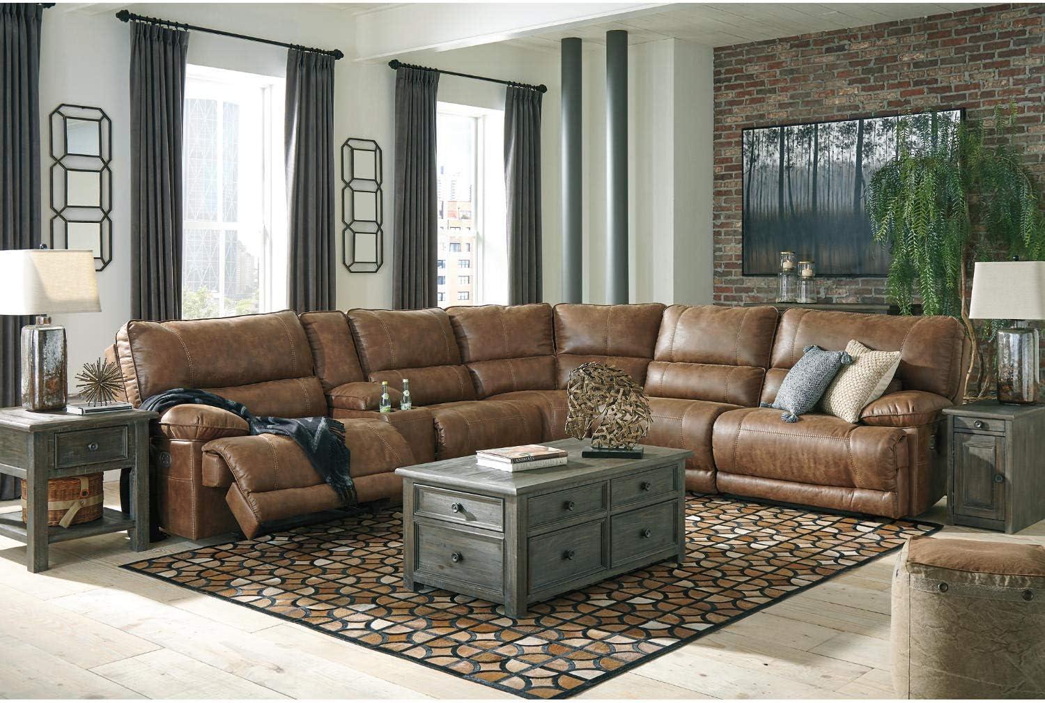 imageSignature Design by Ashley Tyler Creek Rustic Chair Side End Table with PullOut Tray ampamp USB Ports BrownBrown