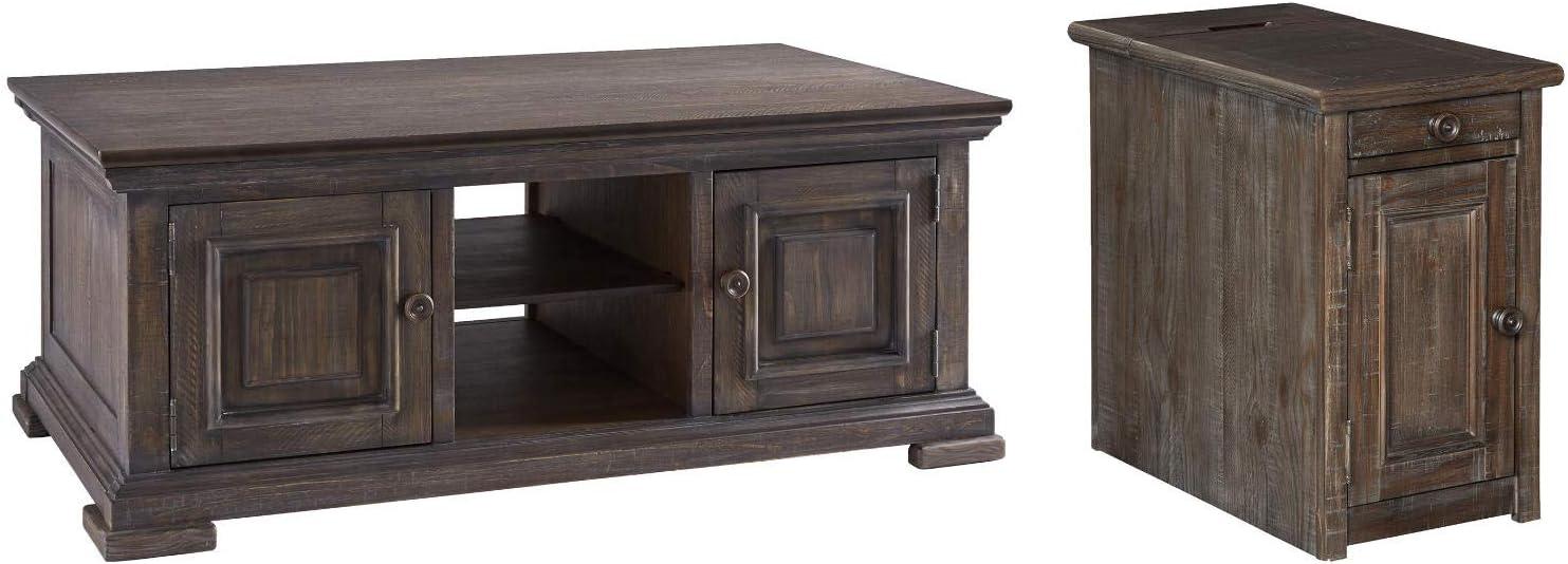 imageSignature Design by Ashley Tyler Creek Rustic Chair Side End Table with PullOut Tray ampamp USB Ports BrownBrown