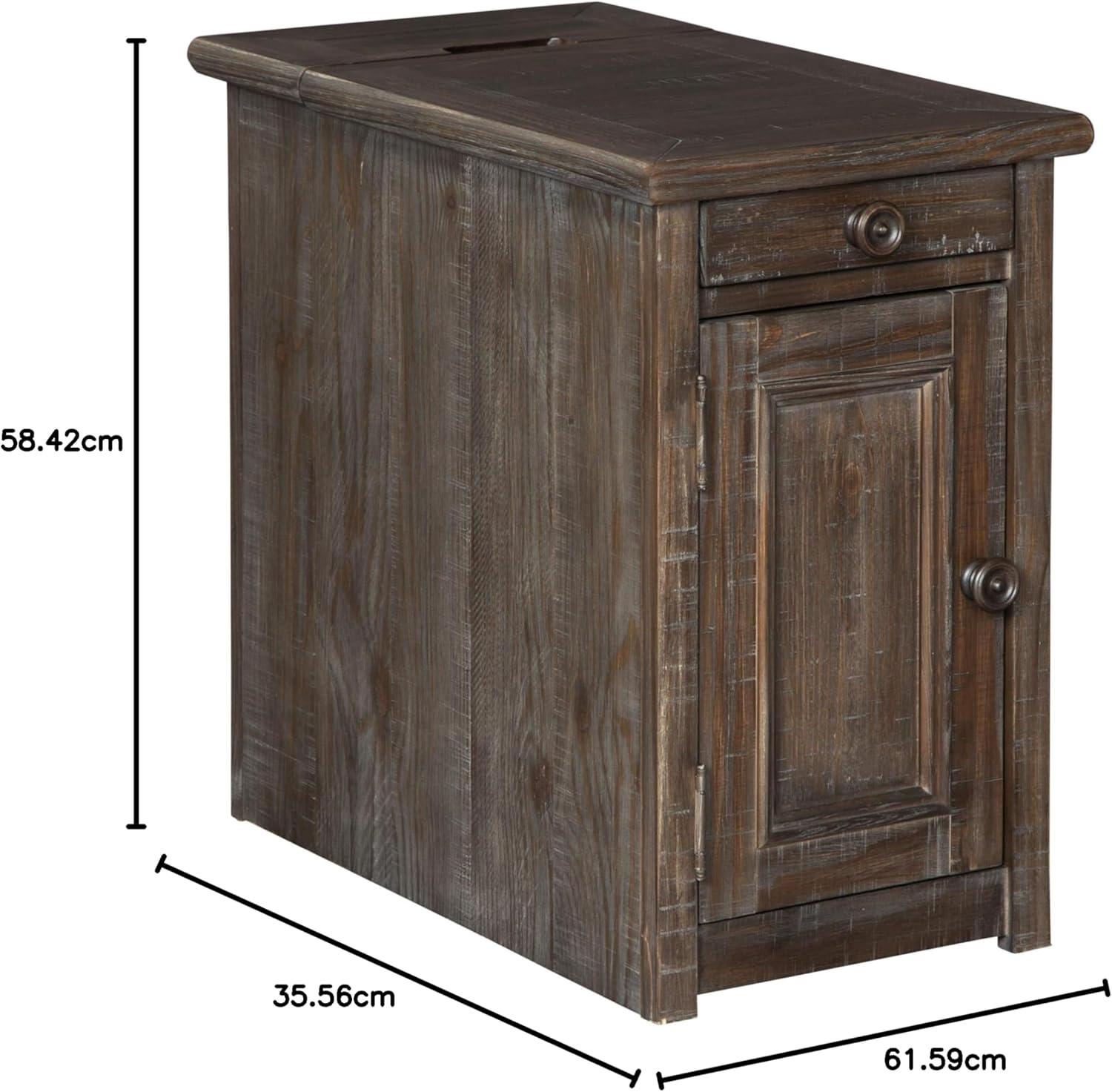 imageSignature Design by Ashley Tyler Creek Rustic Chair Side End Table with PullOut Tray ampamp USB Ports BrownBrown