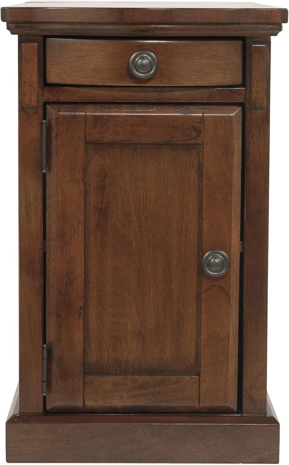 imageSignature Design by Ashley Tyler Creek Rustic Chair Side End Table with PullOut Tray ampamp USB Ports BrownMedium Brown
