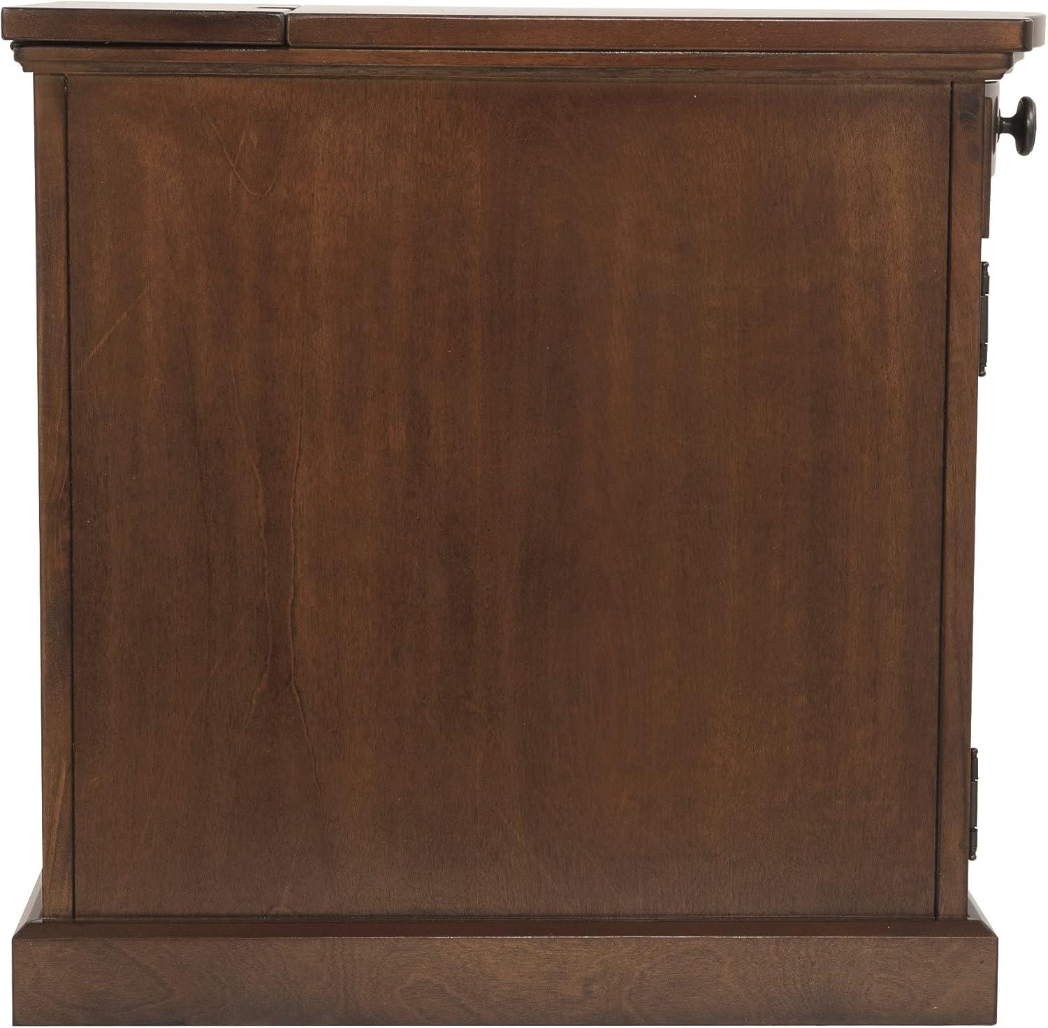 imageSignature Design by Ashley Tyler Creek Rustic Chair Side End Table with PullOut Tray ampamp USB Ports BrownMedium Brown