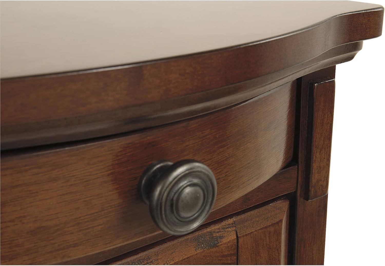 imageSignature Design by Ashley Tyler Creek Rustic Chair Side End Table with PullOut Tray ampamp USB Ports BrownMedium Brown