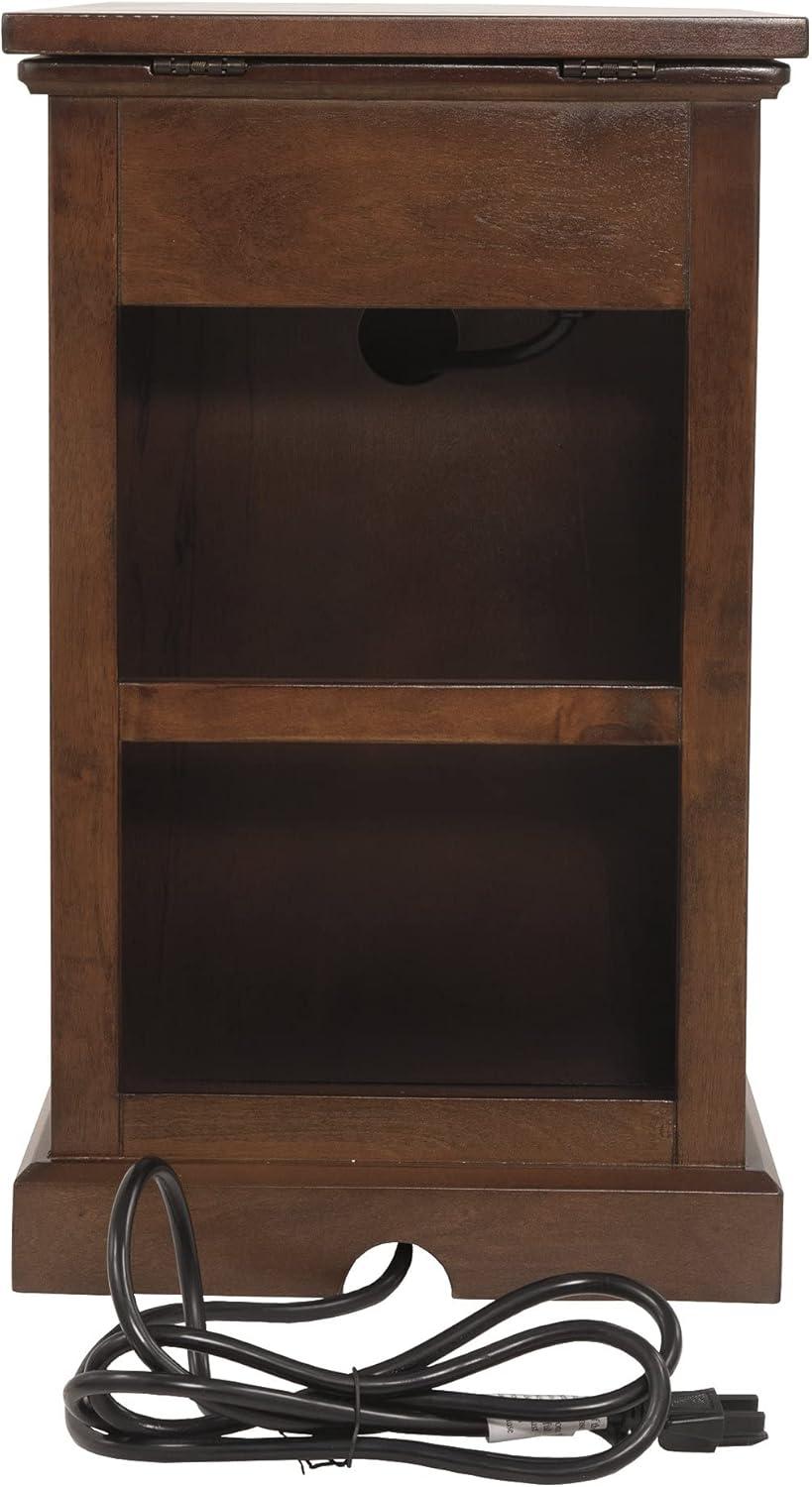 imageSignature Design by Ashley Tyler Creek Rustic Chair Side End Table with PullOut Tray ampamp USB Ports BrownMedium Brown