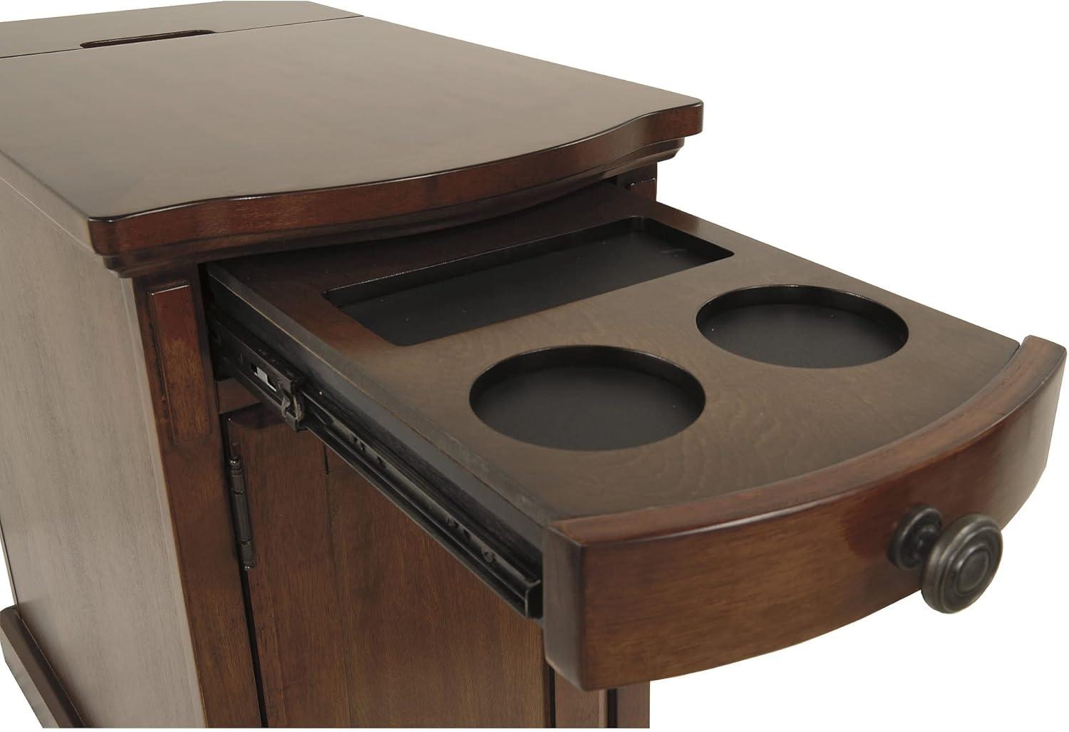 imageSignature Design by Ashley Tyler Creek Rustic Chair Side End Table with PullOut Tray ampamp USB Ports BrownMedium Brown
