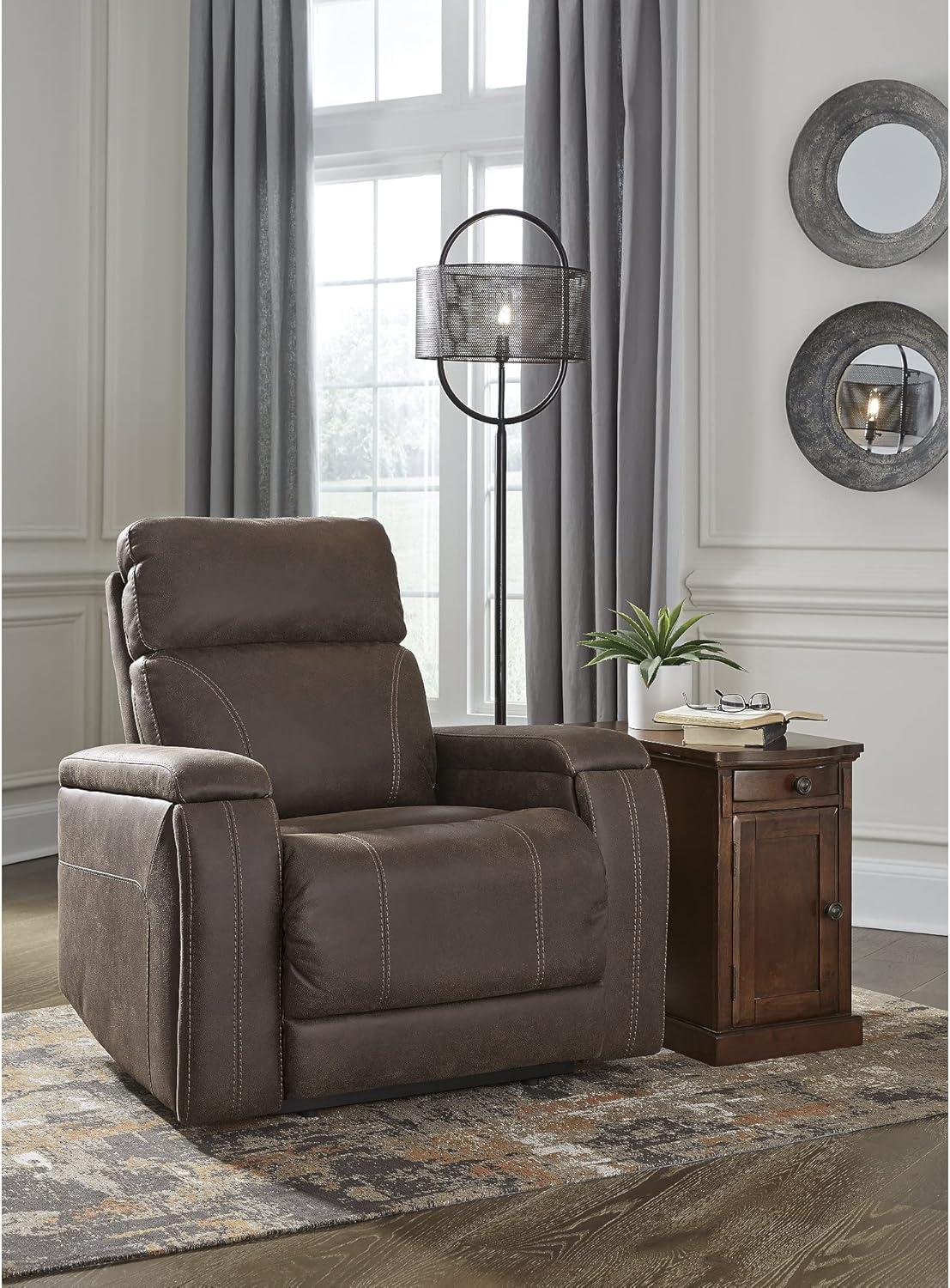 imageSignature Design by Ashley Tyler Creek Rustic Chair Side End Table with PullOut Tray ampamp USB Ports BrownMedium Brown