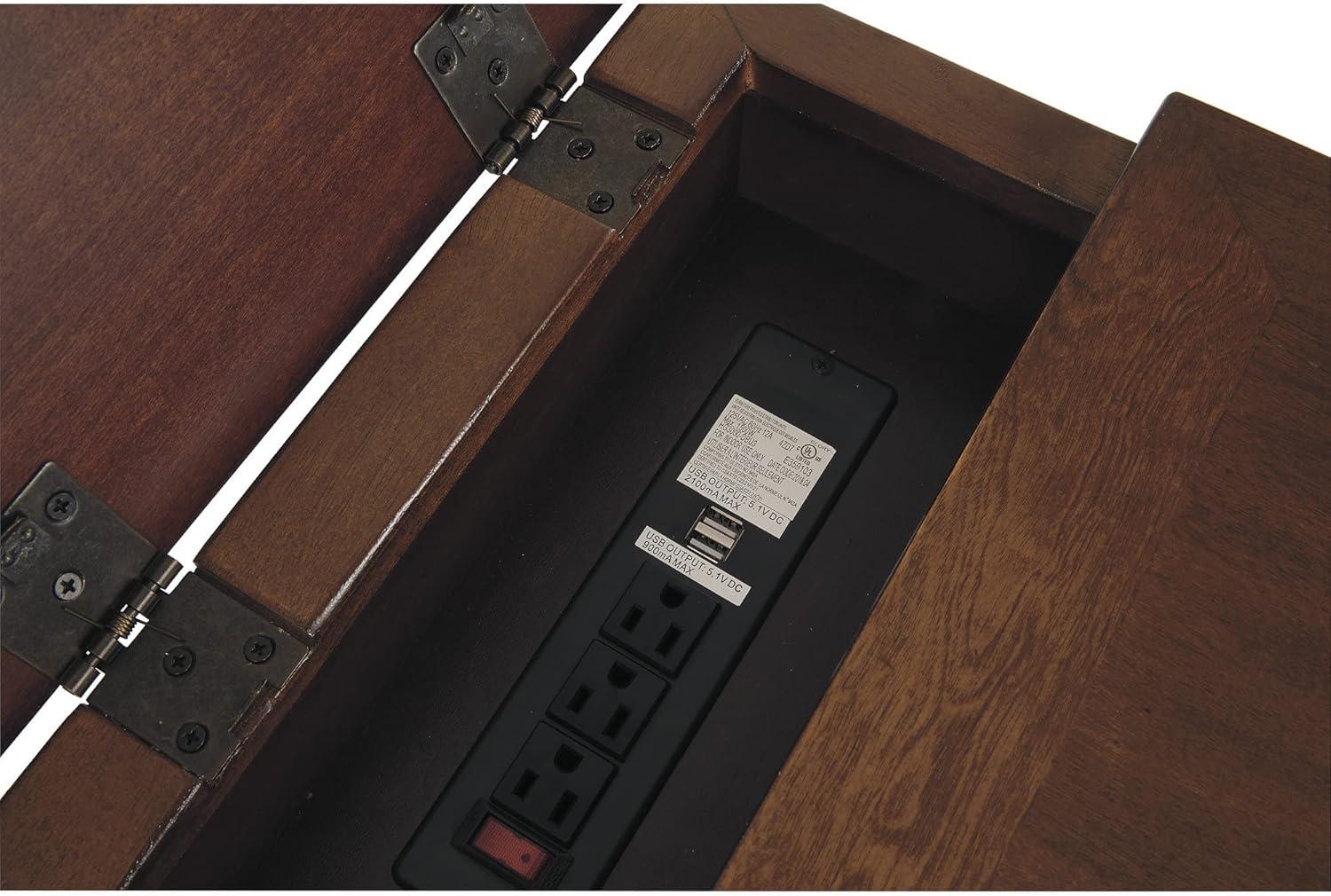 imageSignature Design by Ashley Tyler Creek Rustic Chair Side End Table with PullOut Tray ampamp USB Ports BrownMedium Brown