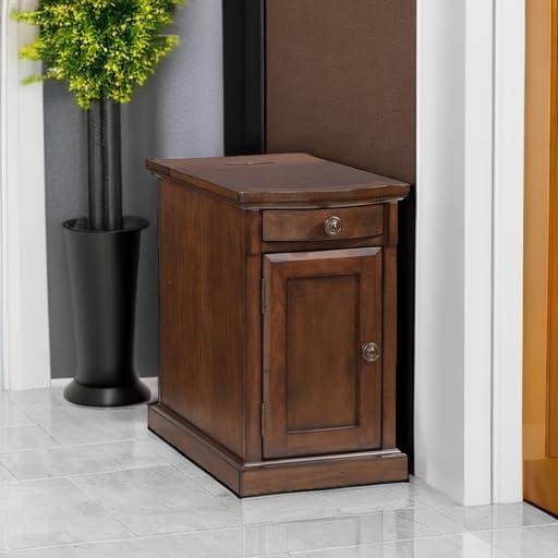 imageSignature Design by Ashley Tyler Creek Rustic Chair Side End Table with PullOut Tray ampamp USB Ports BrownMedium Brown