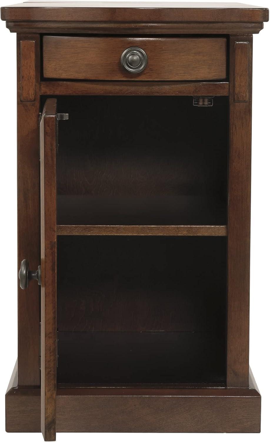 imageSignature Design by Ashley Tyler Creek Rustic Chair Side End Table with PullOut Tray ampamp USB Ports BrownMedium Brown