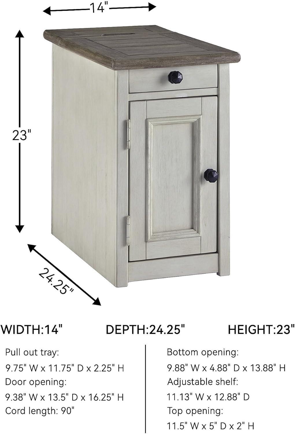 imageSignature Design by Ashley Tyler Creek Rustic Chair Side End Table with PullOut Tray ampamp USB Ports BrownWhitewash