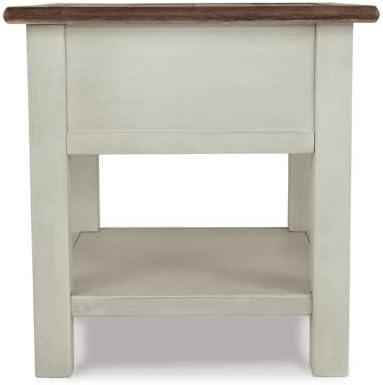 imageSignature Design by Ashley Tyler Creek Rustic Chair Side End Table with PullOut Tray ampamp USB Ports BrownWhitewash