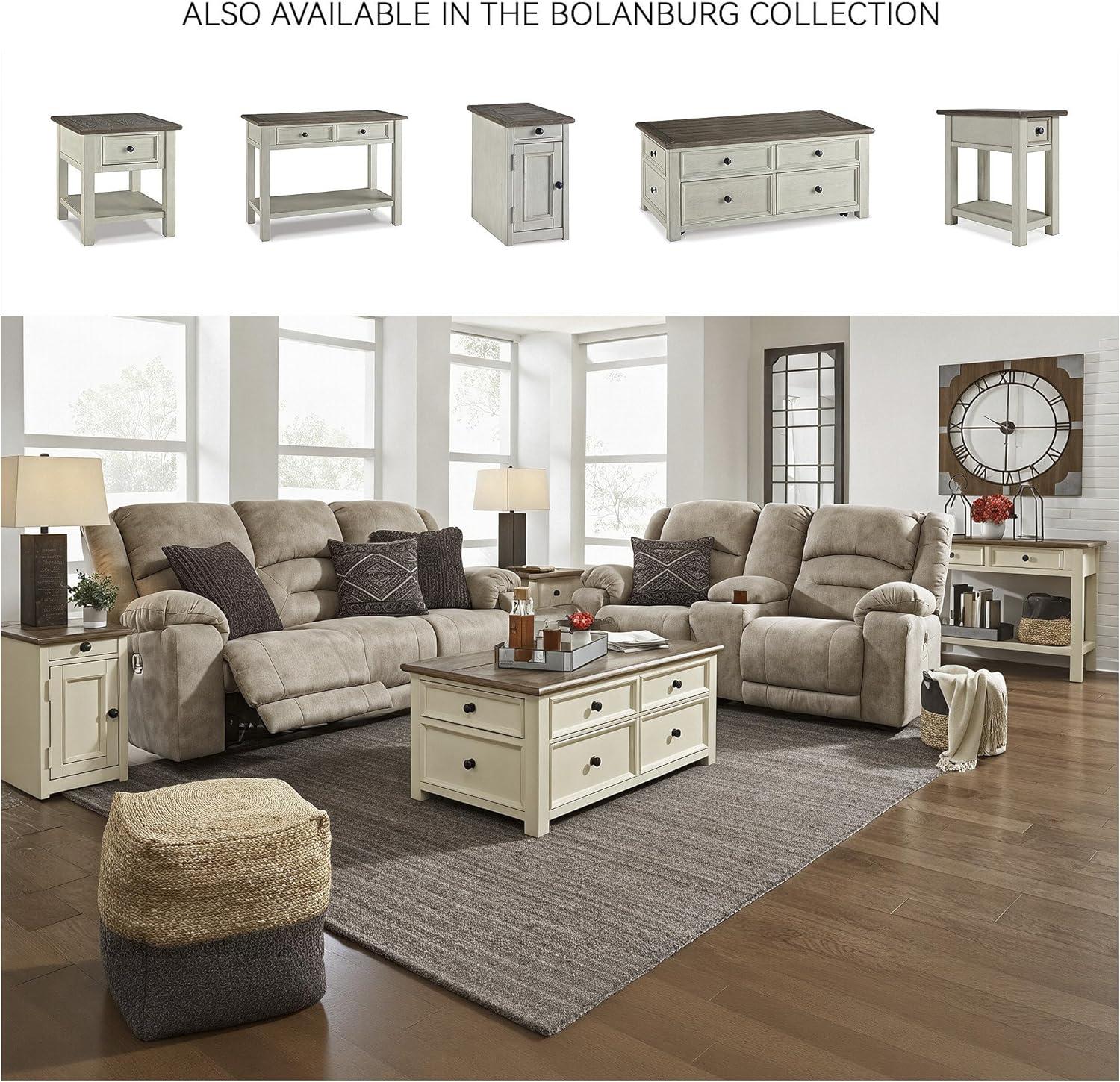 imageSignature Design by Ashley Tyler Creek Rustic Chair Side End Table with PullOut Tray ampamp USB Ports BrownWhitewash