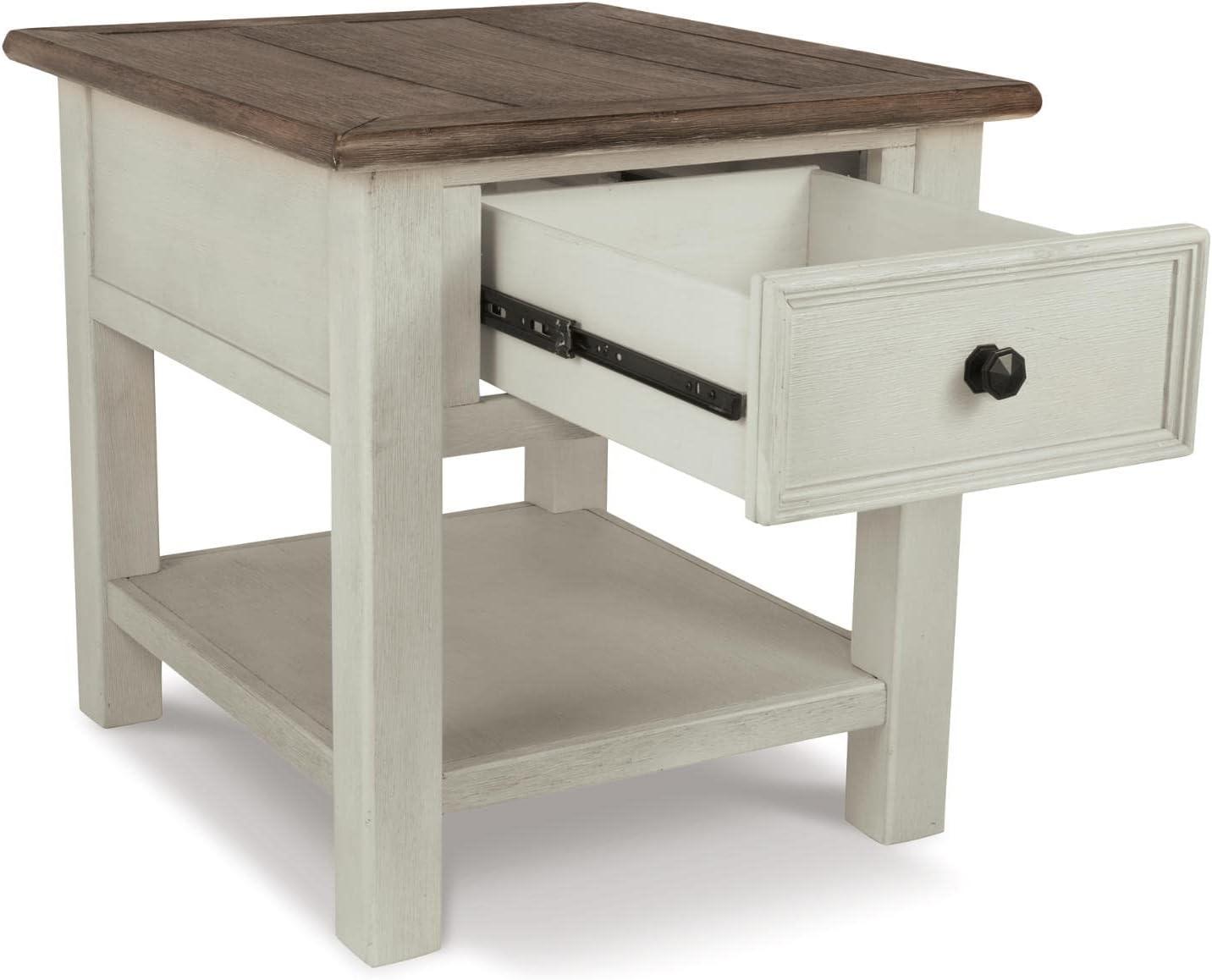 imageSignature Design by Ashley Tyler Creek Rustic Chair Side End Table with PullOut Tray ampamp USB Ports BrownWhitewash
