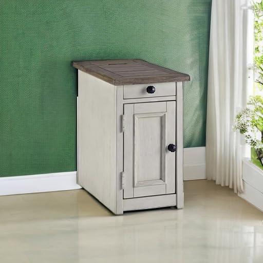 imageSignature Design by Ashley Tyler Creek Rustic Chair Side End Table with PullOut Tray ampamp USB Ports BrownWhitewash