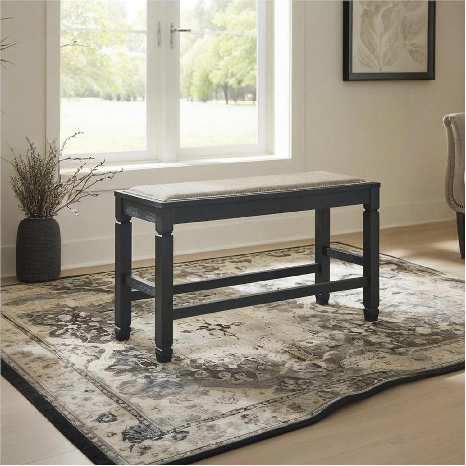 imageSignature Design by Ashley Tyler Creek Urban Farmhouse Counter Height Upholstered Dining Bench Almost BlackDarkwash