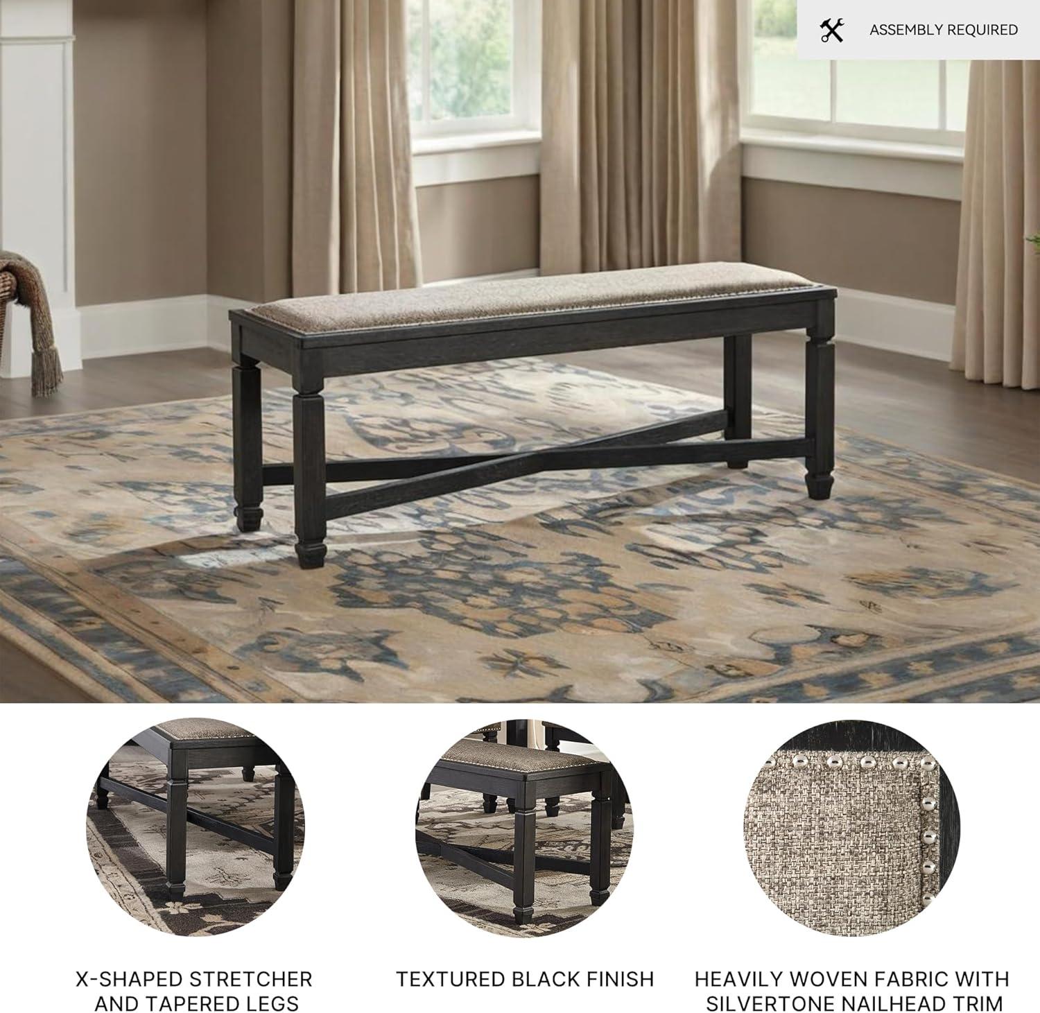 imageSignature Design by Ashley Tyler Creek Urban Farmhouse Counter Height Upholstered Dining Bench Almost BlackDarkwash