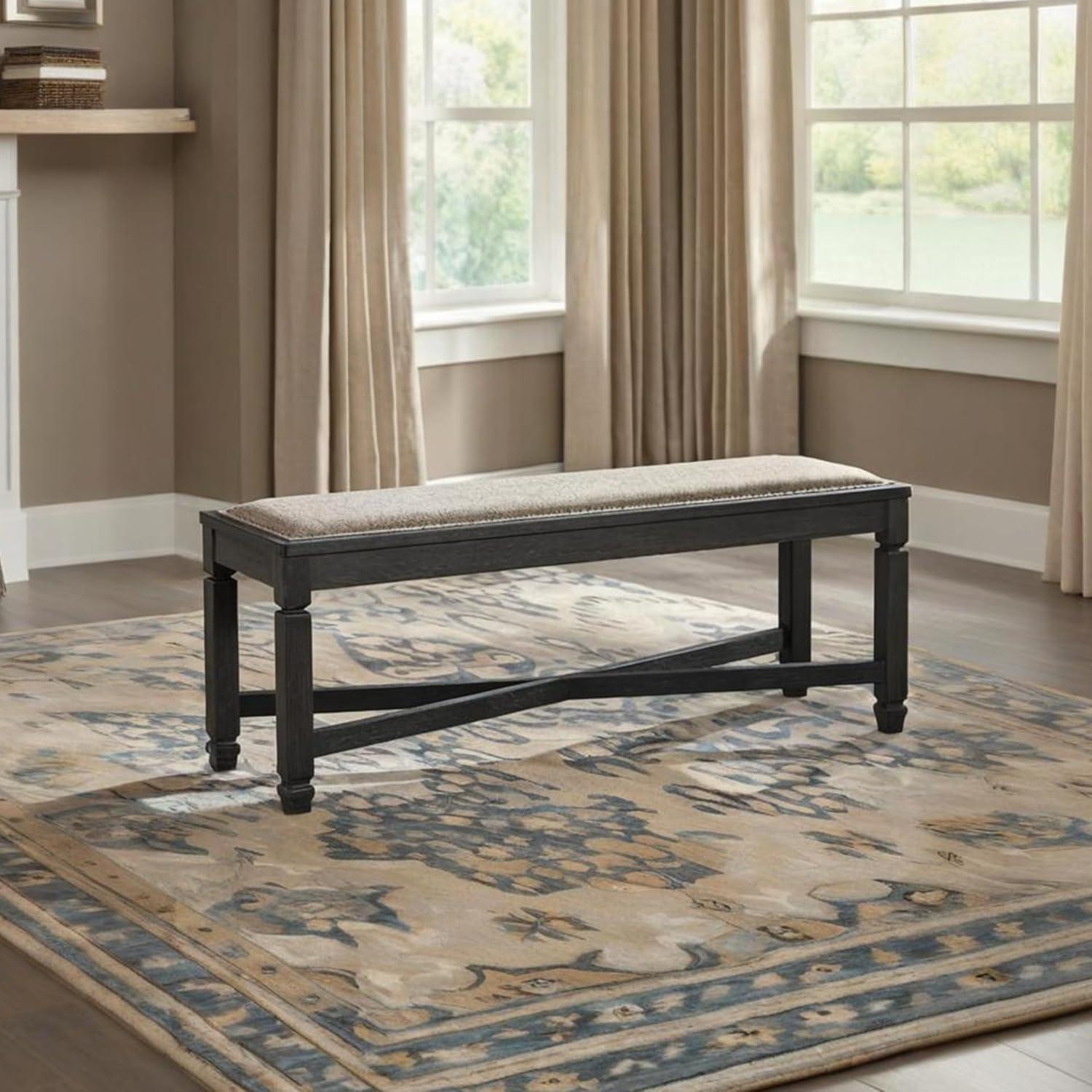 imageSignature Design by Ashley Tyler Creek Urban Farmhouse Counter Height Upholstered Dining Bench Almost BlackDarkwash