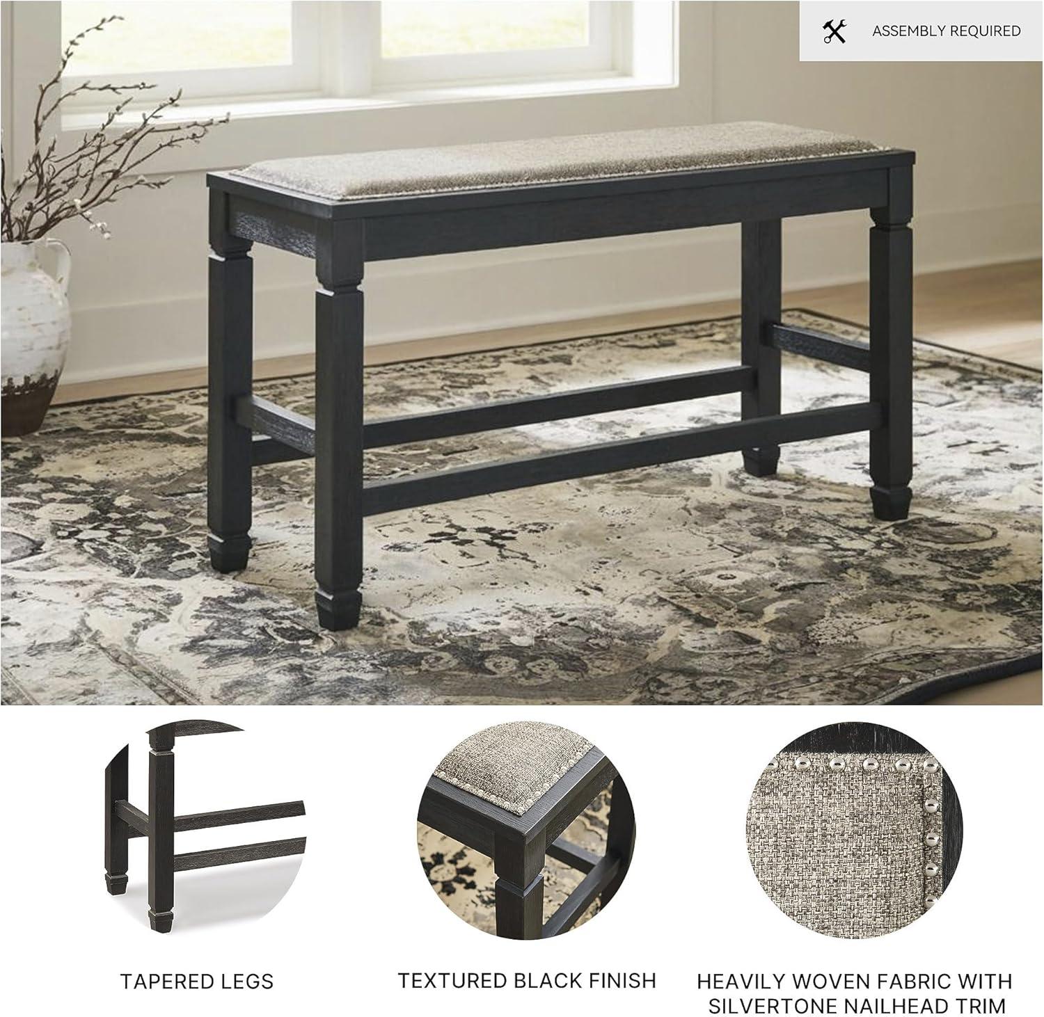 imageSignature Design by Ashley Tyler Creek Urban Farmhouse Counter Height Upholstered Dining Bench Almost BlackDarkwash