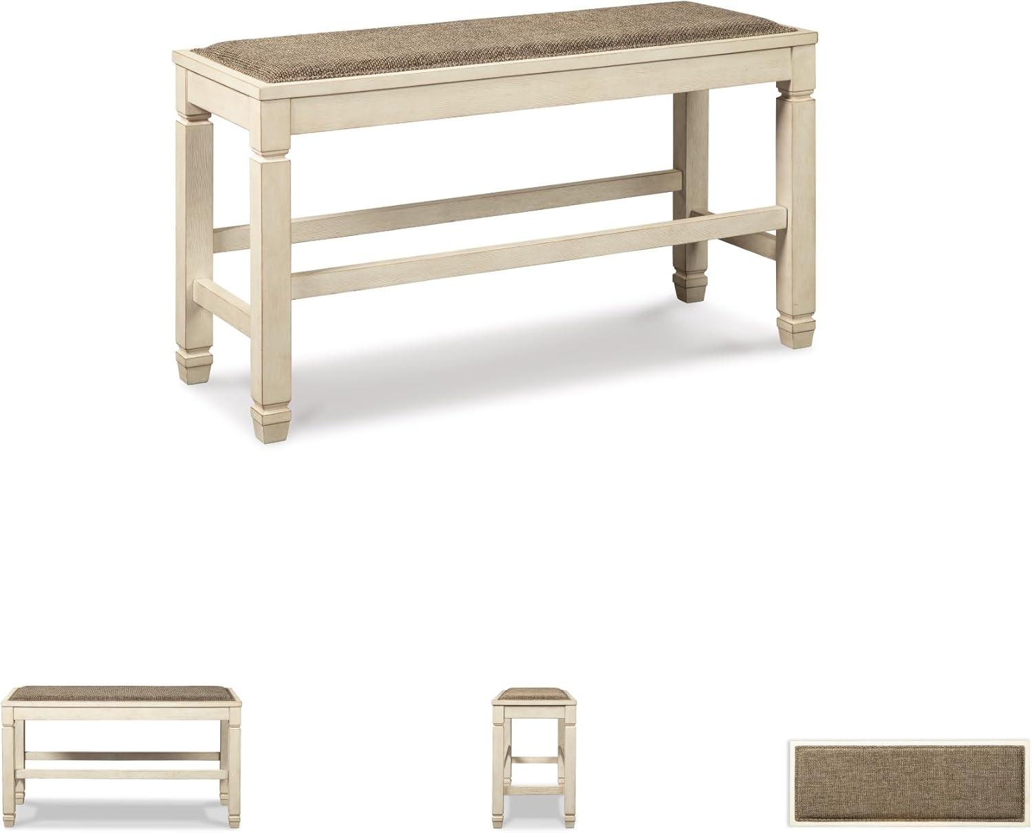 imageSignature Design by Ashley Tyler Creek Urban Farmhouse Counter Height Upholstered Dining Bench Almost BlackWhitewash