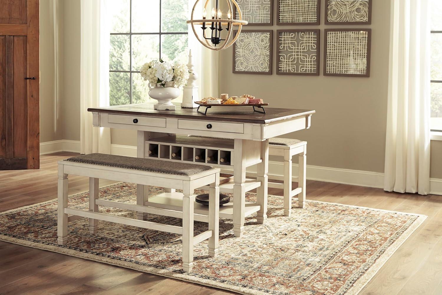 imageSignature Design by Ashley Tyler Creek Urban Farmhouse Counter Height Upholstered Dining Bench Almost BlackWhitewash
