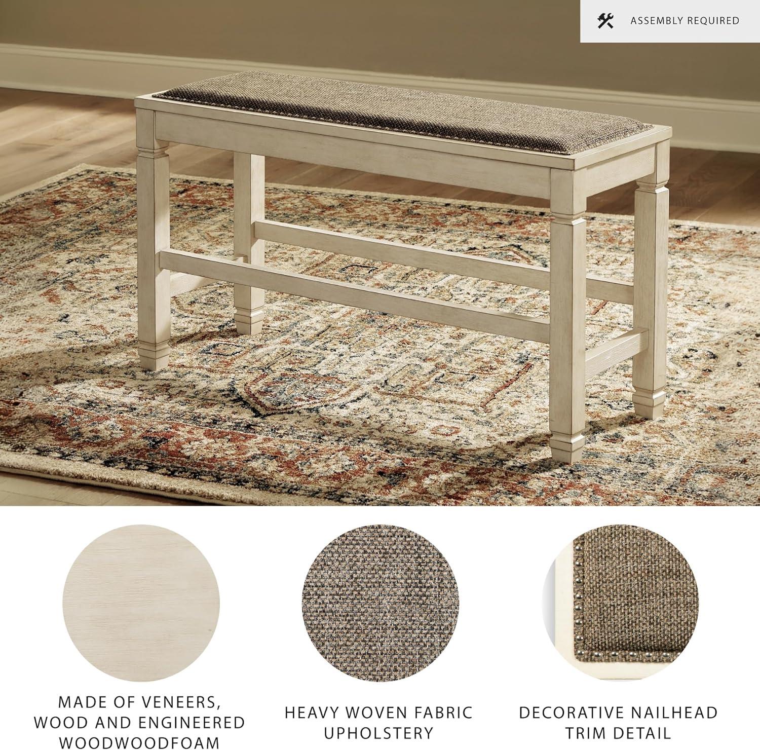 imageSignature Design by Ashley Tyler Creek Urban Farmhouse Counter Height Upholstered Dining Bench Almost BlackWhitewash