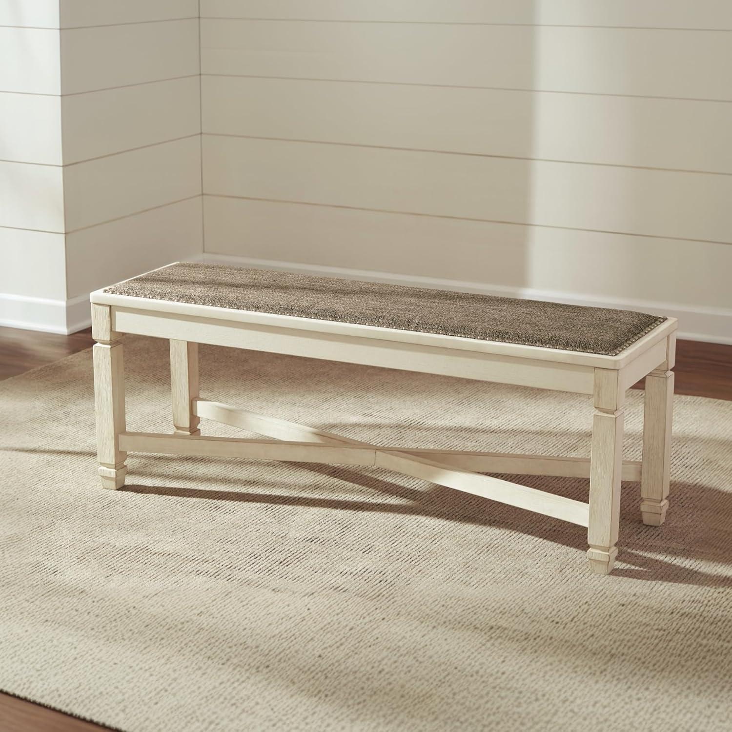 imageSignature Design by Ashley Tyler Creek Urban Farmhouse Counter Height Upholstered Dining Bench Almost BlackWhitewash