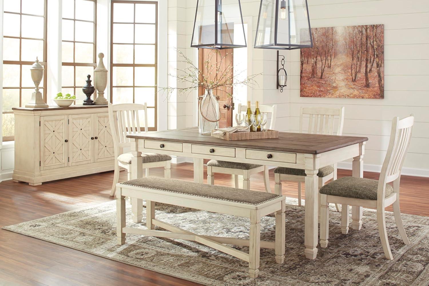 imageSignature Design by Ashley Tyler Creek Urban Farmhouse Counter Height Upholstered Dining Bench Almost BlackWhitewash