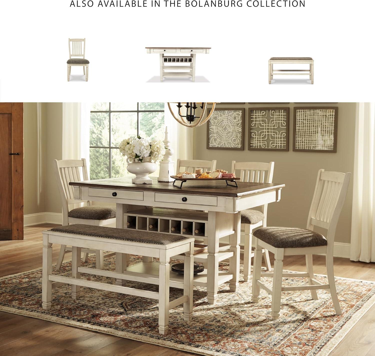 imageSignature Design by Ashley Tyler Creek Urban Farmhouse Counter Height Upholstered Dining Bench Almost BlackWhitewash