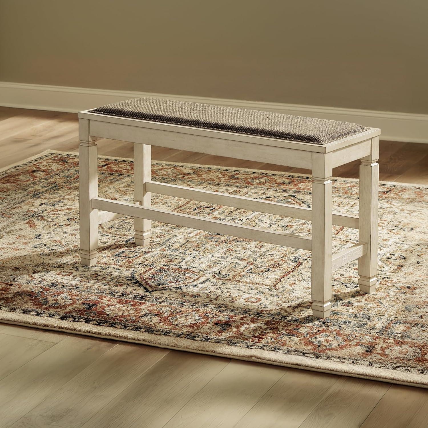 imageSignature Design by Ashley Tyler Creek Urban Farmhouse Counter Height Upholstered Dining Bench Almost BlackWhitewash