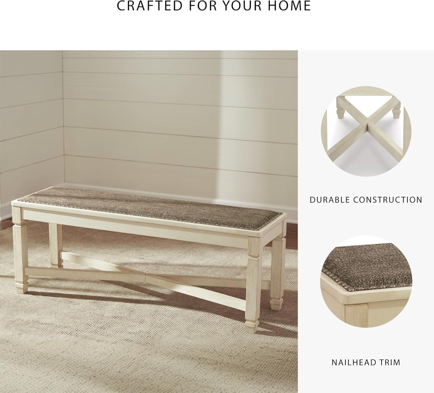 imageSignature Design by Ashley Tyler Creek Urban Farmhouse Counter Height Upholstered Dining Bench Almost BlackWhitewash