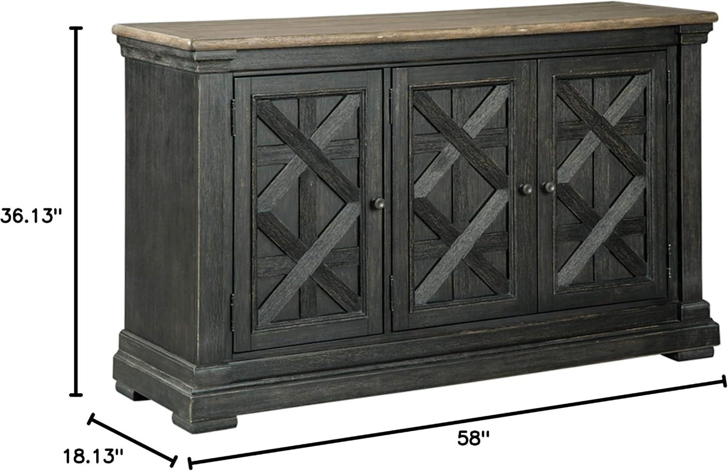 imageSignature Design by Ashley Tyler Creek Vintage Casual Dining Room Buffet Cabinet or Server with 3 Doors and Lattice Design Wood 36quot High Black ampamp Gray